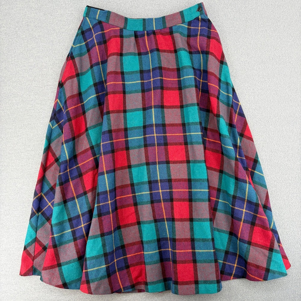Plaid Midi Skirt in Teal & Red